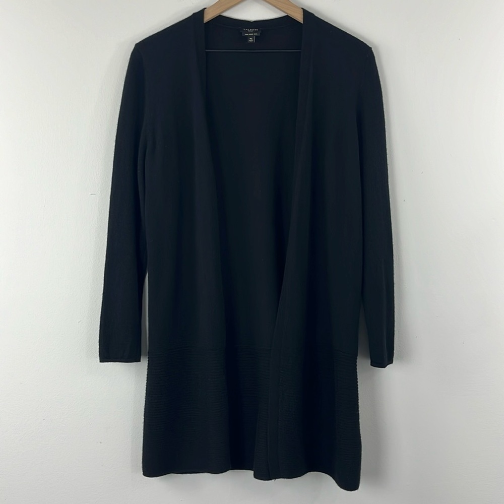 Talbots Petites Black Merino Wool Open Front Cardigan Sweater Womens Size MP
